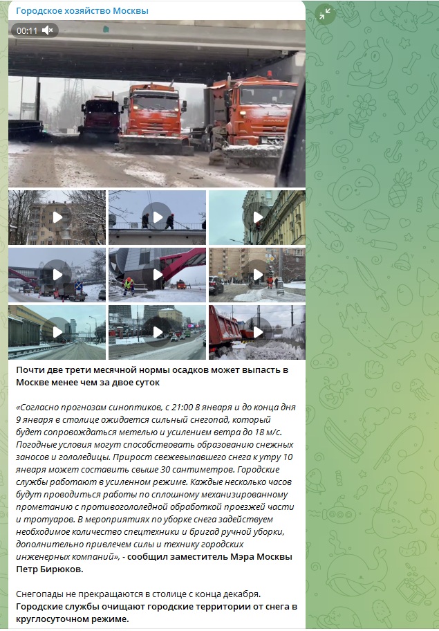 Москвичей предупредили о сильном снегопаде до конца дня 9 января