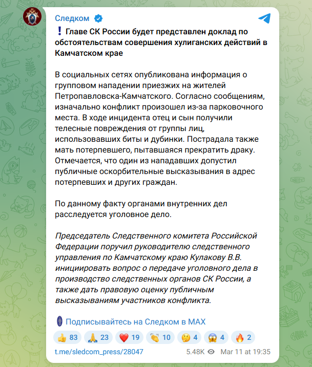 Группа "гостей" избила дубинами семью на Камчатке: Конфликт на парковке обернулся "местью"