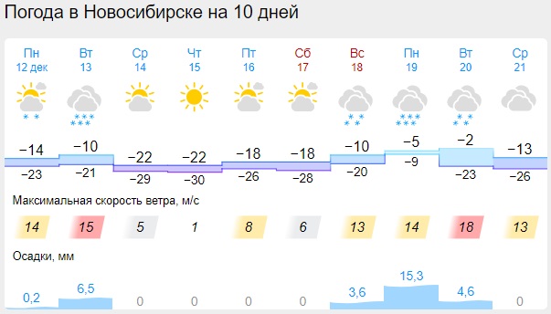 Прогноз в новосибирске на 10