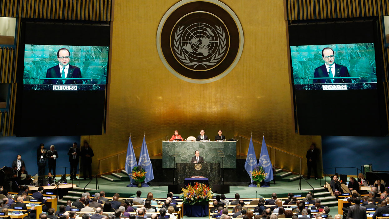 Подписание Парижского соглашения по климату в штаб-квартире ООН в Нью-Йорке 