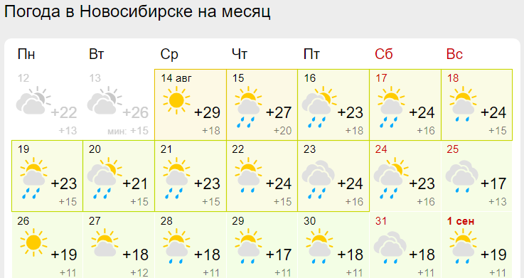 Погода в Новосибирске на 30 августа - подробный прогноз …