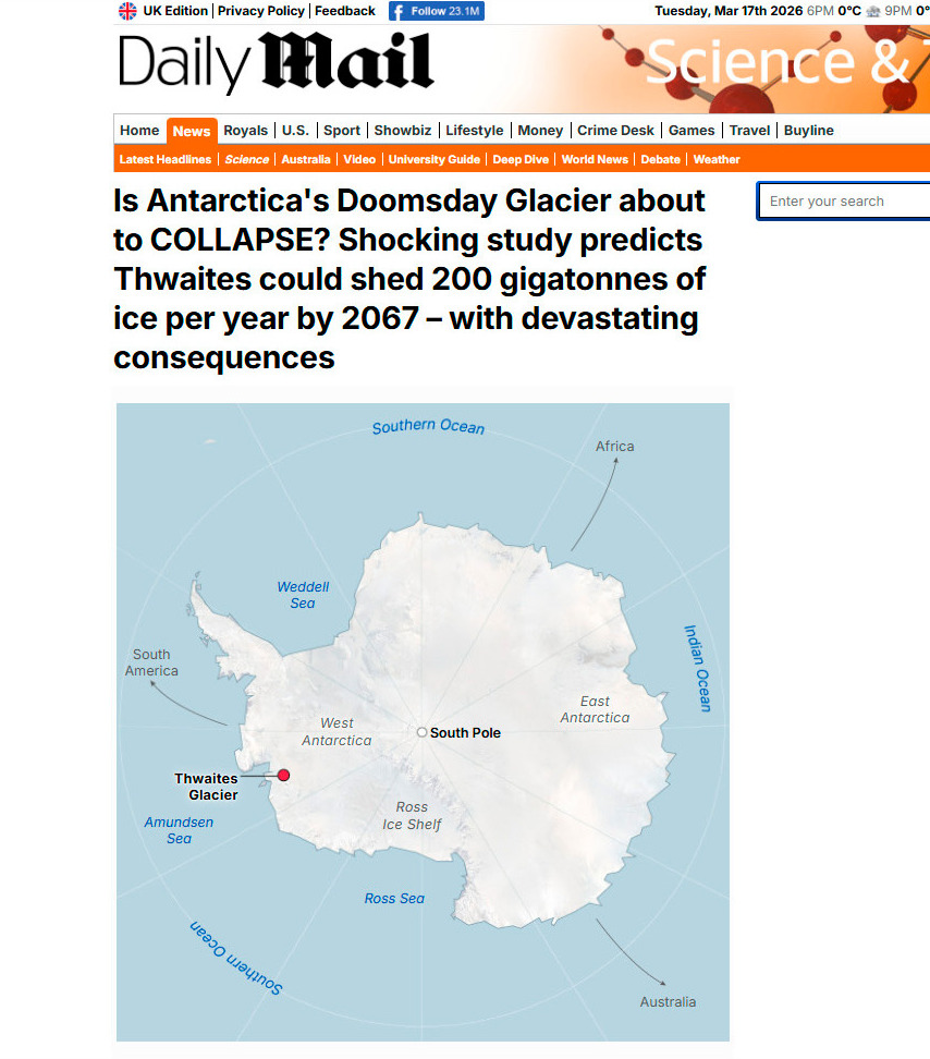 Ледник Судного дня угрожает миллиардам: Учёные назвали дату катастрофы. Её увидят многие из живущих