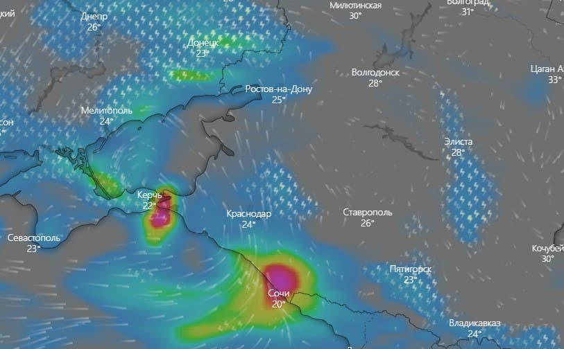 Карта осадков windy