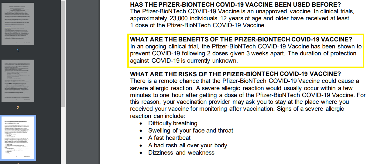 Скриншот третьей страницы инструкции к вакцине Pfizer-BioNTech с сайте labeling.pfizer.com.