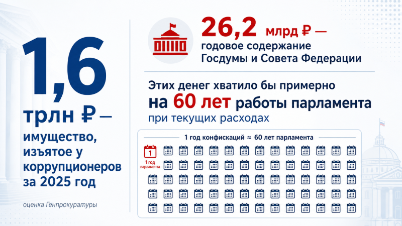 Награбленного высокими чинами в России хватило бы на 60 лет работы Госдумы
