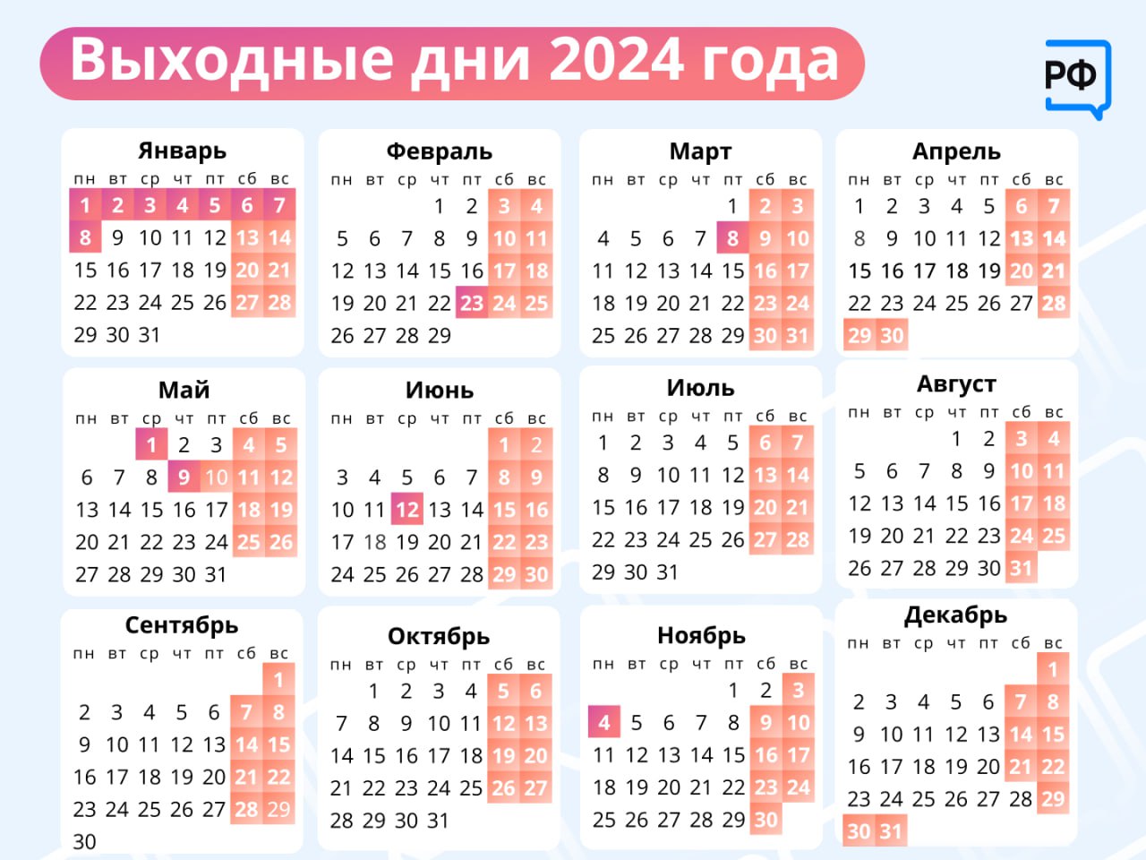 Календарь выходных дней на 2024 год: как будем отдыхать в январе и на  майские праздники