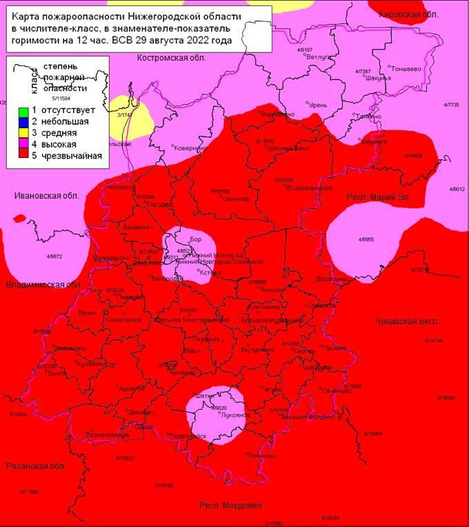 Пожары в нижегородской области карта